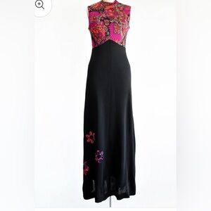 Vintage 1970s Pink & Black Psychedelic Maxi Dress | xs